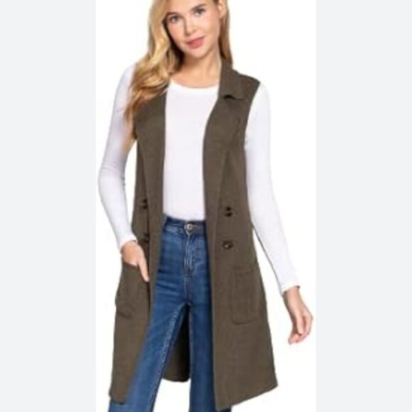 YaYa & Co Women's Sleeveless Knit Open Front Long Cardigan - Picture 1 of 7